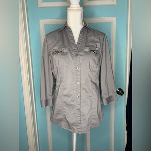 New York & Company 3/4 Sleeve Button Up Blouse w/Pockets Size-M